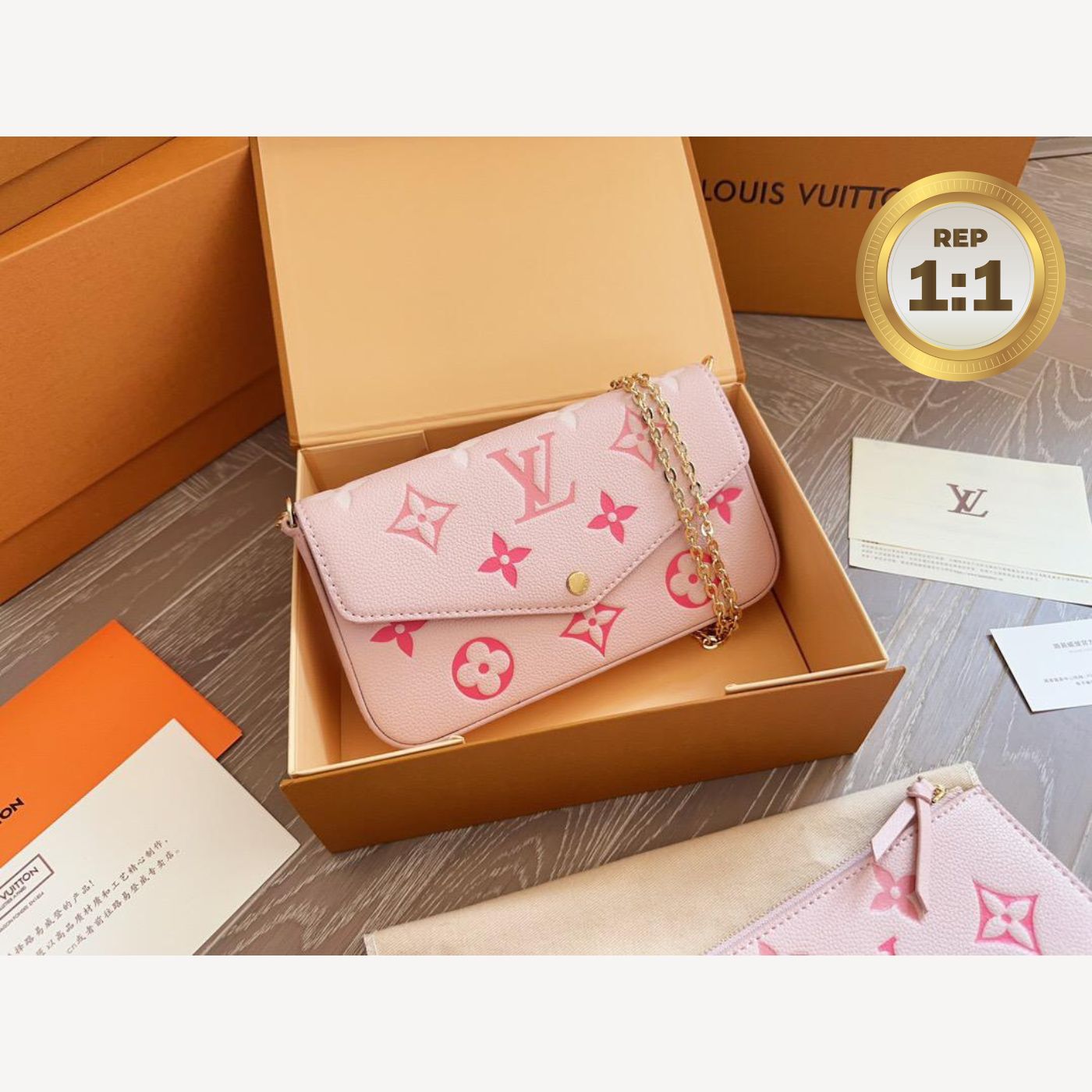 [REP 1:1] Louis Vuitton Felicie Pochette Monogram Pink For Women 8.3in/21cm